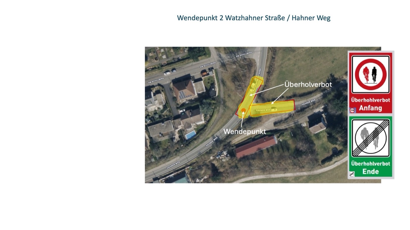 Markierte Überholverbotszone am Wendepunkt 2