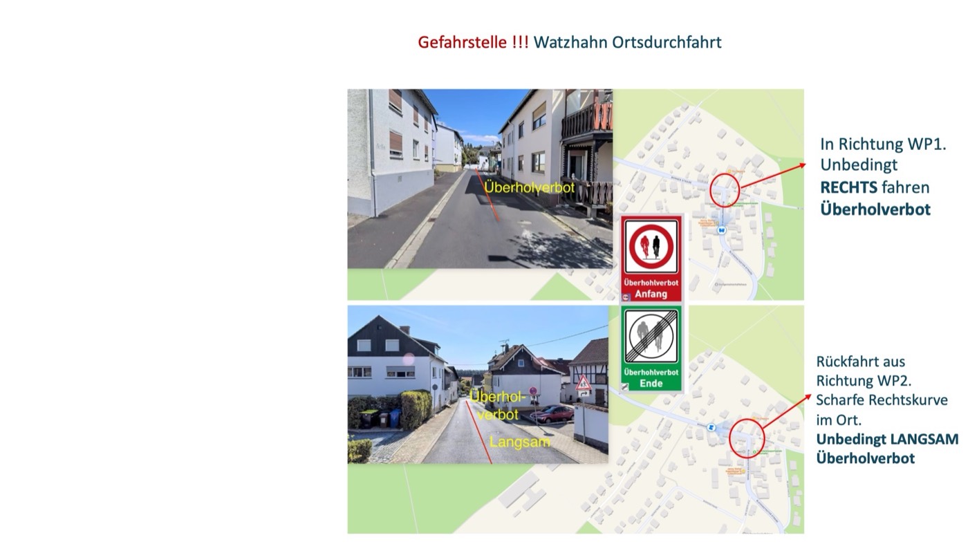 Gefahrstelle Ortsdurchfahrt Watzhahn — Rückfahrt mit scharfer Rechtskurve